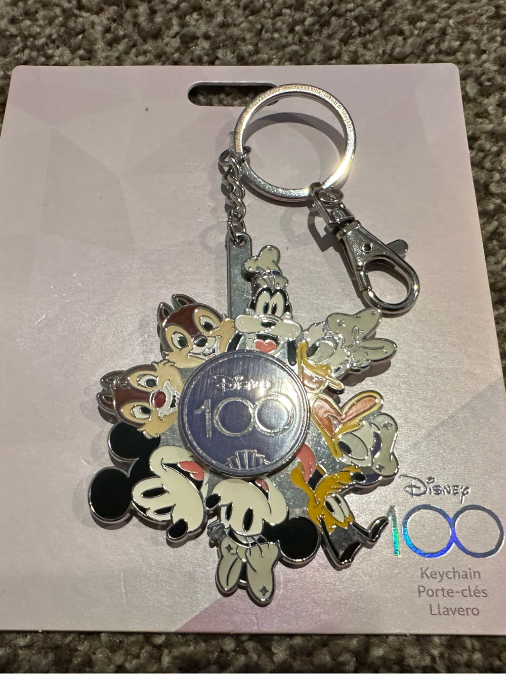 Disney Silver 100th Anniversary Mickey & Friends Keychain with Multicolor Enamel